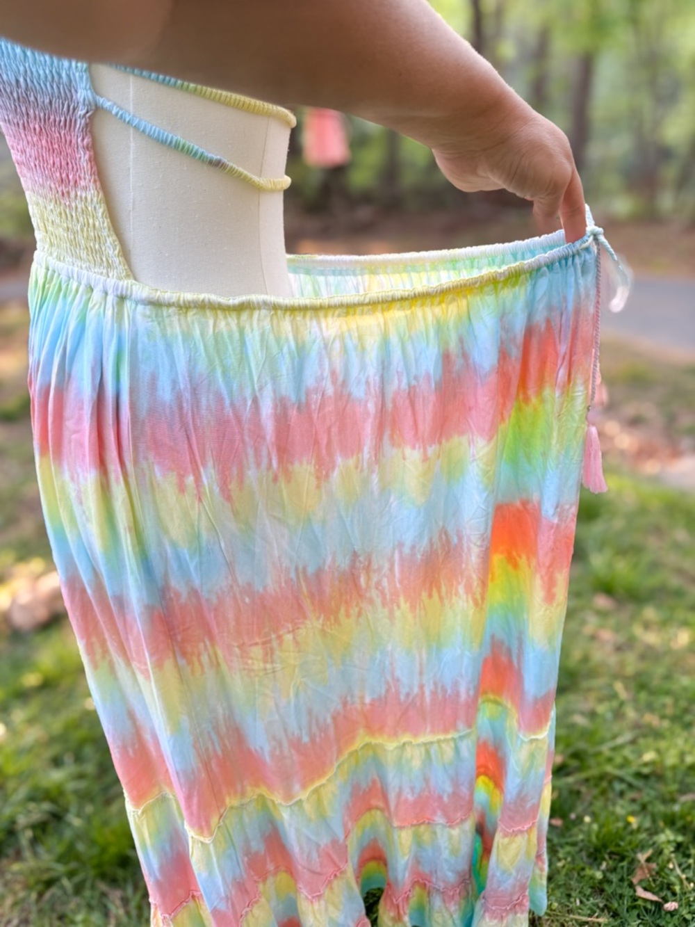 🌺 Tiare Hawaii Naia Smocked Halter Maxi Dress Bali Summer Boho Beach Resort ☀️ - Picture 10 of 12